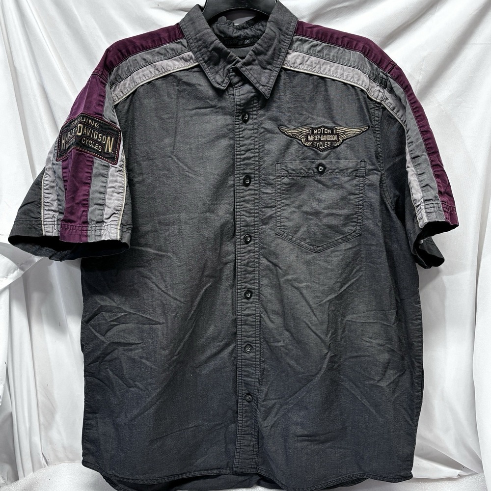 Harley Davidson Mechanics Shirt Mens XL Motorcycle Shop Gray Short Sleeve